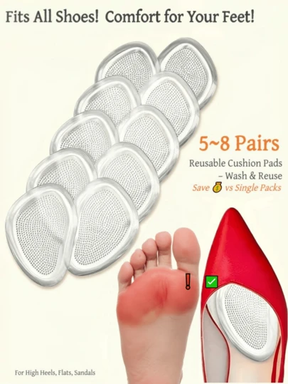5 Pairs Silicone Half-Size Insoles, Anti-Slip Thickened Massage Pad For Forefoot, Suitable For Women's High Heels And Shoes, Beach Accessories For Women Vacation Outfits
