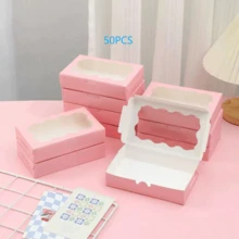 1/10/20 个装 - 带透明窗口的饼干糕点盒，尺寸：7 x 4.3 x 1.5 英寸，牛皮纸和白纸板材质，高档烘焙礼品盒，适用于甜点、婚礼、派对、圣诞节、生日等场合。 - 彩色 - 查看 19