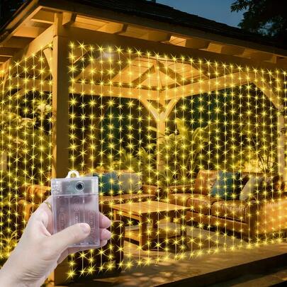 闪亮庭院灯、户外灯、婚礼派对装饰串灯、生日派对装饰灯、花园灯、露营装饰灯、节日灯、仙女花环装饰串灯、景观照明、浪漫房间装饰、庭院串灯、圣诞节万圣节装饰仙女灯、4种灯光颜色8种模式电池盒窗帘灯