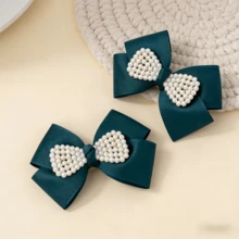 Kẹp tóc nơ màu xanh đậm thanh lịch, đa năng cho việc đi lại hàng ngày, kiểu dáng ngọt ngào nữ tính. - Màu xanh lá cây đậm - Xem 4