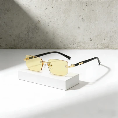 1 Pair Unisex Small Frame Fashionable Rimless Y2K Style Summer Beach Driving Fashion Glasses, Beach Accessories, Fashion Glasses, Create Street Style, Suitable For Pairing With Sweaters, Jackets, Hoodies, Jumpsuits, Leather Pants And Cargo Pants, Suitable For Summer Beach Vacation, Outdoor Activities And Travel