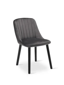 Goeurvant Modern Minimalist Vertical-Stripe Upholstered Dining Chairs With Ergonomic Back & Solid Wood Legs For Living Room, Kitchen, Bedroom - Set Of 2 / Set Of 4 / Set Of 6---Dark Grey (Velvet) - 深灰(黑腿) - 查看 6