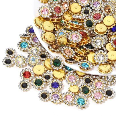 100Pcs Flower Rhinestone Buttons, Sparkling Crystal Metal Base Embellishments For DIY Hair Bows, Wedding Bouquet, Sewing Clothing & Scrapbooking Decor