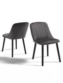 Goeurvant Modern Minimalist Vertical-Stripe Upholstered Dining Chairs With Ergonomic Back & Solid Wood Legs For Living Room, Kitchen, Bedroom - Set Of 2 / Set Of 4 / Set Of 6---Dark Grey (Velvet) - 深灰(黑腿) - 查看 3