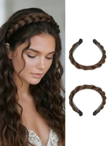 1 pieza Diadema con doble trenza, diseño de dientes antideslizante, diadema con cabello sintético esponjoso, adecuado para Navidad, Año Nuevo, Carnaval, Festival de música - Multicolor - Ver 10