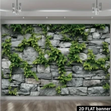 1 tấm banner phẳng 2D trang trí nhà để xe - Thiết kế dây leo xanh mướt trên tường đá, chất liệu polyester, phù hợp cho các bữa tiệc ngày lễ, chụp ảnh và các sự kiện theo chủ đề khu vườn. - A - Xem 3