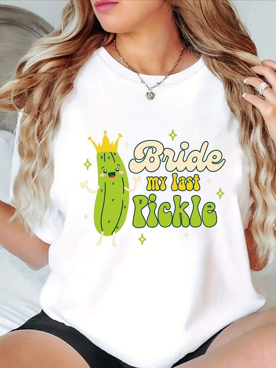 100% Cotton Women's Bride My Last Pickle T-Shirt, Funny Bride Graphic Oversized Tee, Bachelorette Party Top - Weiss - Übersicht 1