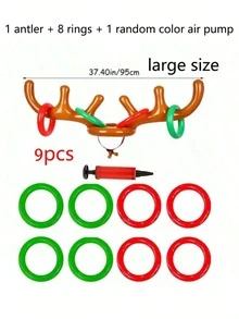 Conjunto de 9 peças de decoração natalina, incluindo chifres de rena infláveis, colar com pingente de cabeça de rena, ideal para festas de Natal e bomba de ar (cor aleatória). - Multicolorido - Ver 13