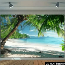 2D Flat Polyester Tropical Beach Backdrop, Suitable For Hawaiian Luau Party Photography, Weddings, Birthdays, Anniversaries, Measuring CE - A - View 5