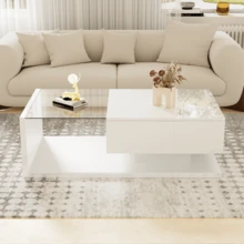 High-Tech Flair Coffee Table / Modern High-Gloss Coffee Table / Living Room Table / Glass Top, With Drawer / Suitable For Living Rooms And Office Areas - White - View 2