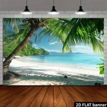 2D Flat Polyester Tropical Beach Backdrop, Suitable For Hawaiian Luau Party Photography, Weddings, Birthdays, Anniversaries, Measuring CE - A - View 4