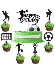 1 Set de Decoraciones para Pastel de Fútbol 2026 Copa Mundial - Palillos con Fútbol de Brillo Negro para Cupcakes, Decoración de Cumpleaños con Tema Deportivo para Niños, Suministros para Baby Shower - A - Ver 6