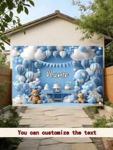 1件客製化文字設計 藍色主題熊與熱氣球蛋糕橫幅 多功能耐用乙烯基布條 返校季 - 彩色 - 查看 2