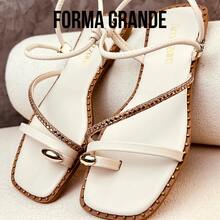 Amizzara Flat Sandal Elegant Shiny Strap Almond Detail Slug Exclusive Luxury Flat Sandal - trắng - Xem 1