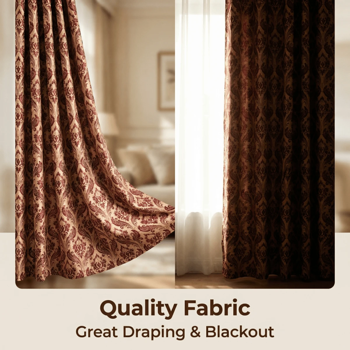 1 buah Tirai Penghalang Cahaya Jacquard Kationik Vintage - Mocha Brown - View 1