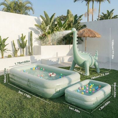 1个全尺寸地上充气泳池，加厚PVC材质，适合家庭后院花园，夏季户外休闲消暑。