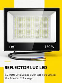 Reflector LED Ajustable de 150w con Grado de Protección Ip66 Alta Potencia Ultra Delgado Slim para Exteriores del Hogar Alta Iluminación Ajustable Rotación de 180 Grados con Chip LED Premium para el Jardín con Disipación del Calor Impermeable con Diseño Ergonómico Ligero - Negro - Ver 3