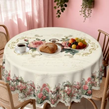 1pc Polyester Tablecloth With Flower And Clock Pattern, Durable And Washable, Suitable For Daily Home Use, Birthday Party, Themed Gathering, Outdoor Dining, Tea Party, Wedding, Restaurant Decor. Available In Multiple Sizes. - A - View 16