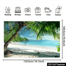2D Flat Polyester Tropical Beach Backdrop, Suitable For Hawaiian Luau Party Photography, Weddings, Birthdays, Anniversaries, Measuring CE - A - View 6