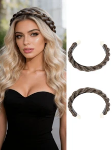 1 pieza Diadema con doble trenza, diseño de dientes antideslizante, diadema con cabello sintético esponjoso, adecuado para Navidad, Año Nuevo, Carnaval, Festival de música - Multicolor - Ver 8