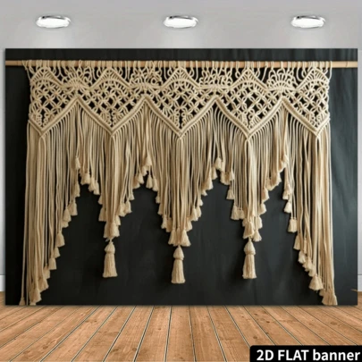 Banner tua rua 2D phẳng phong cách Boho bằng polyester - Phông nền đa năng cho kỷ niệm, tân gia, lễ kỷ niệm và chụp ảnh chân dung studio, banner tiệc tùng