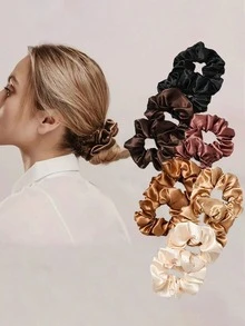 12pcs Satin Hair Scrunchies Set, Black & Brown Hair Ties, Ponytail Holders, Silk Hair Scrunchies Holiday Accessories Hair Elastics Hair Rubber Bands Hair Rope Elastic Hair Tie - Multicolor - View 2