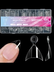 600PCS/Box Soft Gel Nail Tips, Ultra Short Clear False Nails, Full Cover Acrylic Nail Tips, Almond/Coffin/Square/Curved French Shape, Press On Nail Extensions For DIY Manicure Nail Art - Clear - View 10