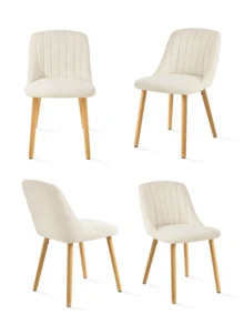 Goeurvant Modern Minimalist Vertical-Stripe Upholstered Dining Chairs With Ergonomic Back & Solid Wood Legs For Living Room, Kitchen, Bedroom - Set Of 2 / Set Of 4 / Set Of 6---Off White (Chenille) - 米白色 - 查看 13