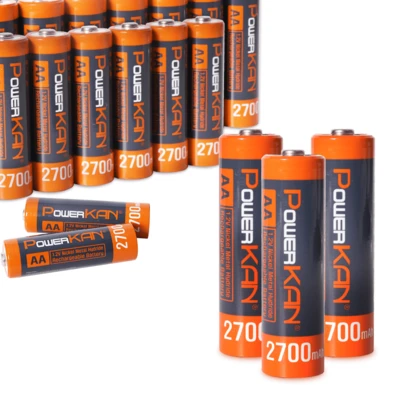  POWERKAN AA 2700mAh Rechargeable Batteries: 1.2V Ni-MH Rechargeable Batteries With Maximum Capacity And Reliable Output, Pre-Charged And Ready To Use - Ideal For High-Drain Devices Like Cameras, Microphones, Controllers - Comes With Durable Battery Case