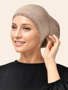 1 chiếc khăn trùm đầu thời trang nữ bằng vải modal, đính đá tinh tế, tiện dụng hàng ngày, kiểu dáng hijab Malaysia. - Mũ cotton mercerized nhiều màu đính đá. - Xem 12