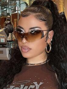 1 chiếc kính thời trang gọng lớn phong cách Y2K tương lai, cá tính. - trà gradient - Xem 1