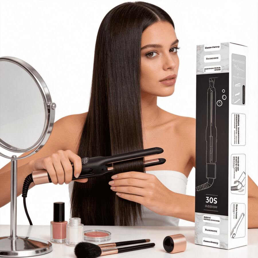 Máy uốn tóc làm nóng nhanh 30 giây, tạo kiểu tóc xoăn trong 3 phút, giữ nếp cả ngày, máy uốn tóc chuyên nghiệp với màn hình LCD. - Phích cắm loại C của EU (220-240V) - Xem 1