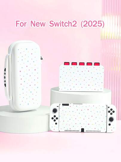 1 chiếc ốp bảo vệ màu hồng họa tiết ngôi sao, tương thích với Switch 2 (2025), Switch NS/Switch OLED, phù hợp với phụ kiện máy chơi game Switch 2, bộ sản phẩm gia đình, túi đựng, đế có khe cắm thẻ, vỏ bảo vệ Switch, quà tặng lãng mạn cho người chơi Switch.
