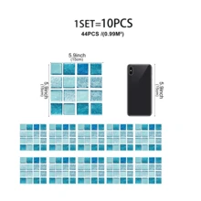 OUTANA 10pcs Blue PVC Mosaic Style Self-Adhesive Removable Wallpaper, Waterproof, Moisture-Proof, Easy To Clean Wall Stickers, Can Be Cut And Pasted, Modern Minimalist Blue Square Design Stickers, Suitable For Decorating Kitchen, Dining Table, Living Room Wall, Bedroom Wardrobe, Bathroom, Office And Gym - Multiple Styles - View 14