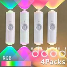 2/4/6packs RGB Motion Sensor LED Lights For Bedroom Decorative Lighting, With Automatic, USB Rechargeable Night Light, Multiple Adjustable Colors For Living Room, Bedroom, Hallway, Bedside, Stairs, Cabinets, Wardrobes, RV Interior Lighting Decor - ánh sáng màu - Xem 9