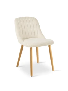 Goeurvant Modern Minimalist Vertical-Stripe Upholstered Dining Chairs With Ergonomic Back & Solid Wood Legs For Living Room, Kitchen, Bedroom - Set Of 2 / Set Of 4 / Set Of 6---Off White (Chenille) - 米白色 - 查看 6