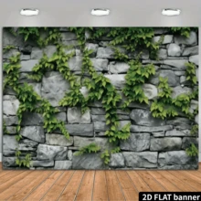 1 tấm banner phẳng 2D trang trí nhà để xe - Thiết kế dây leo xanh mướt trên tường đá, chất liệu polyester, phù hợp cho các bữa tiệc ngày lễ, chụp ảnh và các sự kiện theo chủ đề khu vườn. - A - Xem 1