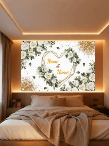 1 pieza Diseño floral blanco en forma de corazón con texto personalizado, pancarta de fondo de vinilo multifuncional y duradera, adecuada para fiesta de cumpleaños, regalo de cumpleaños, regalo del Día de San Valentín, aniversario, decoración de boda, evento en el hogar interior/exterior, decoración del hogar y accesorio de estudio fotográfico. Incluye esquinas preperforadas y cinta blanca. Disponible en 3 tamaños. Diseño plano 2D. - Multicolor - Ver 5