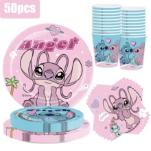 Disney Blue And Pink Stitch-Themed Birthday Party Decorations, Disposable Paper Tableware Set, Including Plates, Cups, And Napkins, Made Of And Friendly Materials (10 7-Inch Plates, 10 9-Inch Plates, 10 Cups, 20 Napkins), Suitable For Birthday Parties, Family Gatherings, Outdoor Picnics, Weddings, And Back-To-School Engagement Ceremonies... - Multicolor - View 6