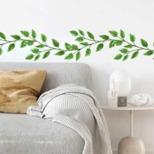 1/4 Set Floral Leaf Wall Border Stickers, Waterproof Self-Adhesive Removable Decorative Stickers For Kitchen, Bathroom, Living Room Baseboards, Home Decor DIY Wall Mural - Green Leafy Flowers - View 8