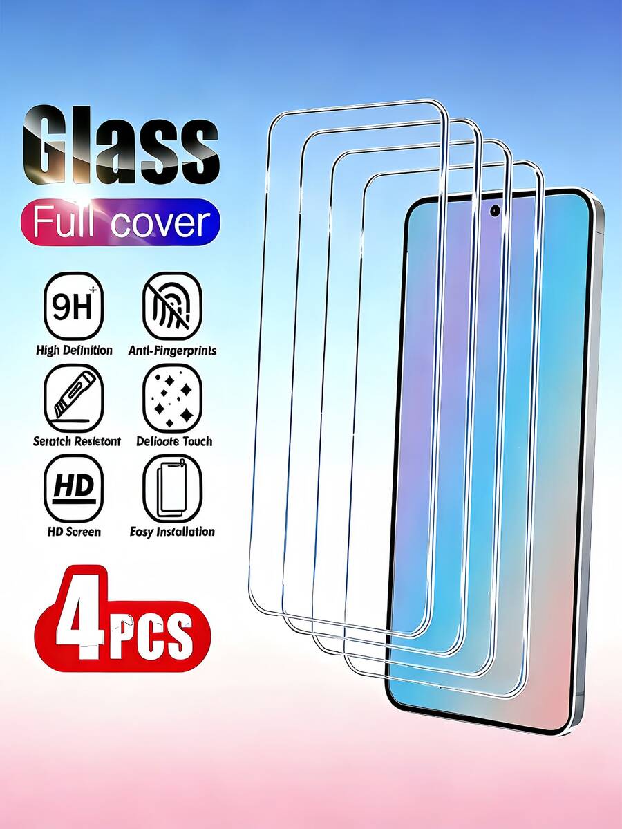 4片装高清钢化玻璃屏幕保护膜，兼容三星 Galaxy S26/A57/A26/A16 5G/A15/A14/A54/A55/A52、小米 15T、红米 Note 15/14/13/12、华为、荣耀 600 Lite 和 17。安装简便，防刮耐磨，兼容手机壳，高清透亮。适用于屏幕保护，是生日、生日、送礼、送亲友的理想之选。手机屏幕保护膜，手机配件。