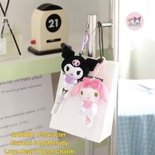SANRIO 官方三丽鸥樱花与爱心系列：酷洛米和美乐蒂毛绒钥匙扣 - 可爱卡通毛绒玩具，可用作钥匙扣或包包挂饰 - 彩色 - 查看 3