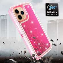 For IPhone 17/16/15/14/13/12/11 Series, Liquid Glitter Case Luxury Floating Bling Sparkle Shockproof Cover Compatible With IPhone For Christmas, Birthday, New Year Gifts, Winter,Gifts For Family, Friends,Birthday,Girlfriend,Boyfriend - Màu Hồng Tươi - Xem 3