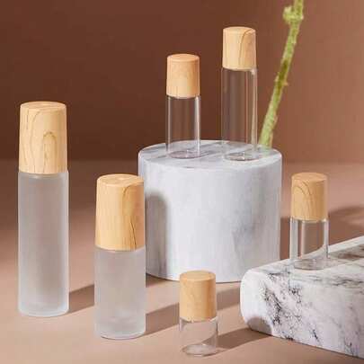 1pc 10ml/50ml Bamboo Cap Frosted Glass Spray Bottle, Refillable, Suitable For Travel Size Sprays