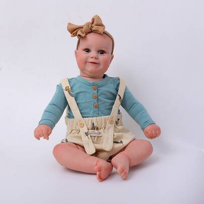 High-Quality 50cm Reborn Doll With An All-Ethylene Body, 3D Hand-Painted Skin, Clearly Visible Veins, Realistic And Detailed Hand-Painted Hair, Handmade Artistic Girl Doll, Just Like A Real Baby, A Perfect Gift For Children