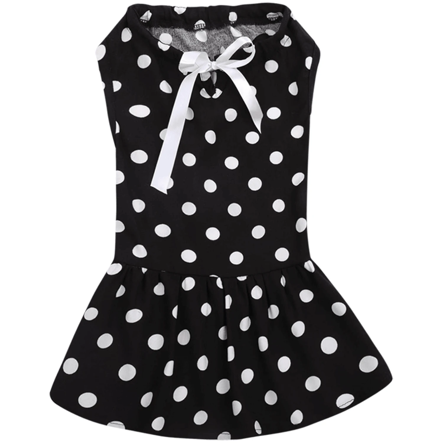 Cute Cat & Dog Dress, Suitable For Small Dogs And Cats, Polka Dot Princess Cat Dress For Spring/Summer, Sleeveless Dog Dress With Bow Collar, Pet Clothing For Birthday, Wedding, Party, Photo Shoot, Vacation - Black - View 1