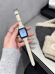 Dây đeo đồng hồ da siêu mỏng dành cho nữ, tương thích với Apple Series 1/2/3/4/5/6/7/8/9/10/SE/SE/Ultra, kích thước 38mm 40mm 41mm 42mm 44mm 45mm 49mm, phụ kiện đồng hồ thanh lịch và thời trang. - màu trắng sữa - Xem 9