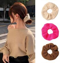 1pc Solid Color Knitted Fuzzy Scrunchie, Elastic Hair Tie, Soft Stretchy Fashion Ponytail Holder, Hair Accessory Suitable For Women Party, Outdoor, Daily Wear Holiday Accessories Hair Elastics Hair Rubber Bands Hair Rope Elastic Hair Tie - Hot Pink - View 11
