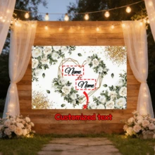 1 pieza Diseño floral blanco en forma de corazón con texto personalizado, pancarta de fondo de vinilo multifuncional y duradera, adecuada para fiesta de cumpleaños, regalo de cumpleaños, regalo del Día de San Valentín, aniversario, decoración de boda, evento en el hogar interior/exterior, decoración del hogar y accesorio de estudio fotográfico. Incluye esquinas preperforadas y cinta blanca. Disponible en 3 tamaños. Diseño plano 2D. - Multicolor - Ver 11