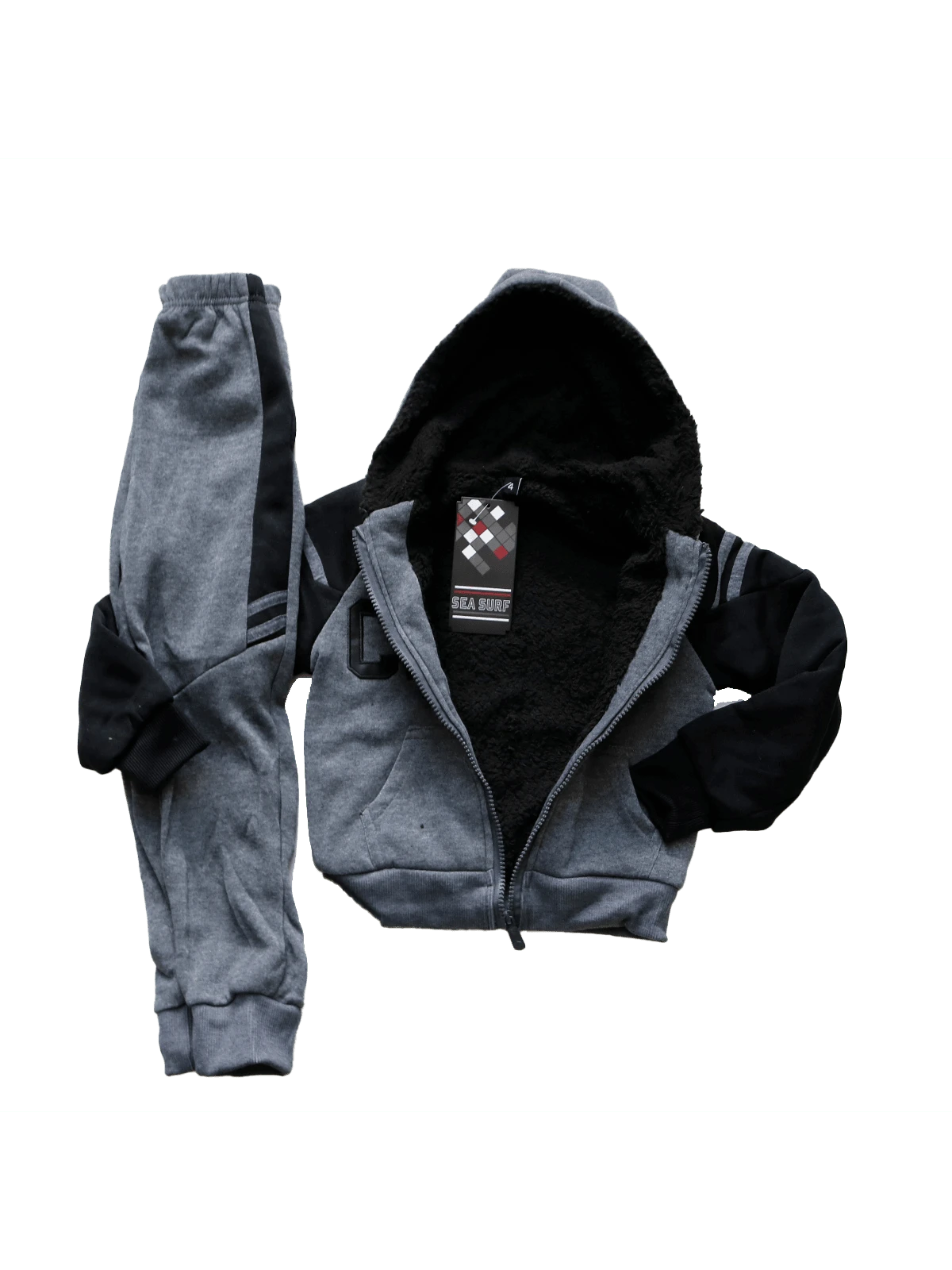 Boys' Fleece Tracksuit Set With Faux Fur For Winter And Cold/Freezing Days - Sea Surf - Màu xám đen - Xem 1